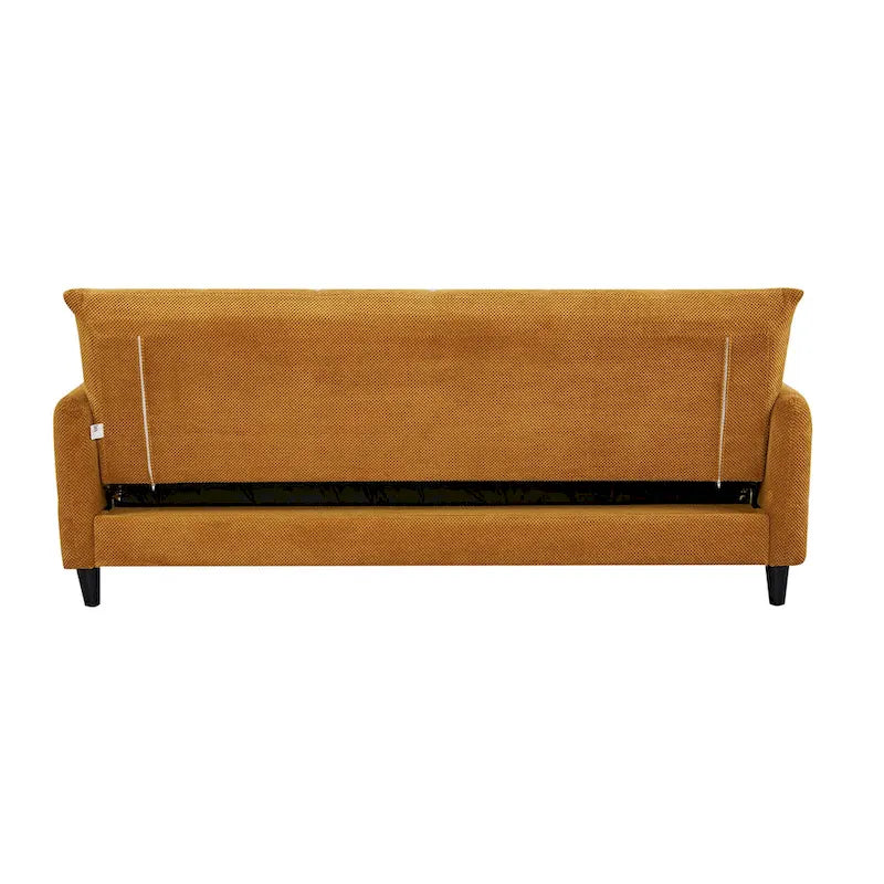 79-Inch Mustard Fabric Sofa Bed with Biscuit Tufting