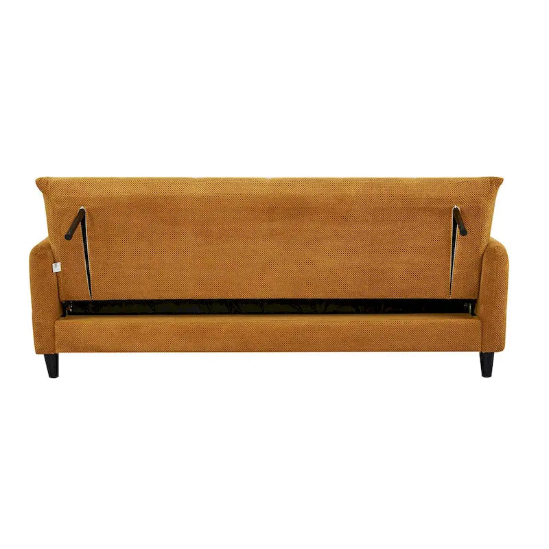 79-Inch Mustard Fabric Sofa Bed with Biscuit Tufting
