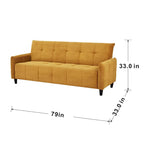 79-Inch Mustard Fabric Sofa Bed with Biscuit Tufting