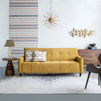 79-Inch Mustard Fabric Sofa Bed with Biscuit Tufting