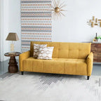 79-Inch Mustard Fabric Sofa Bed with Biscuit Tufting