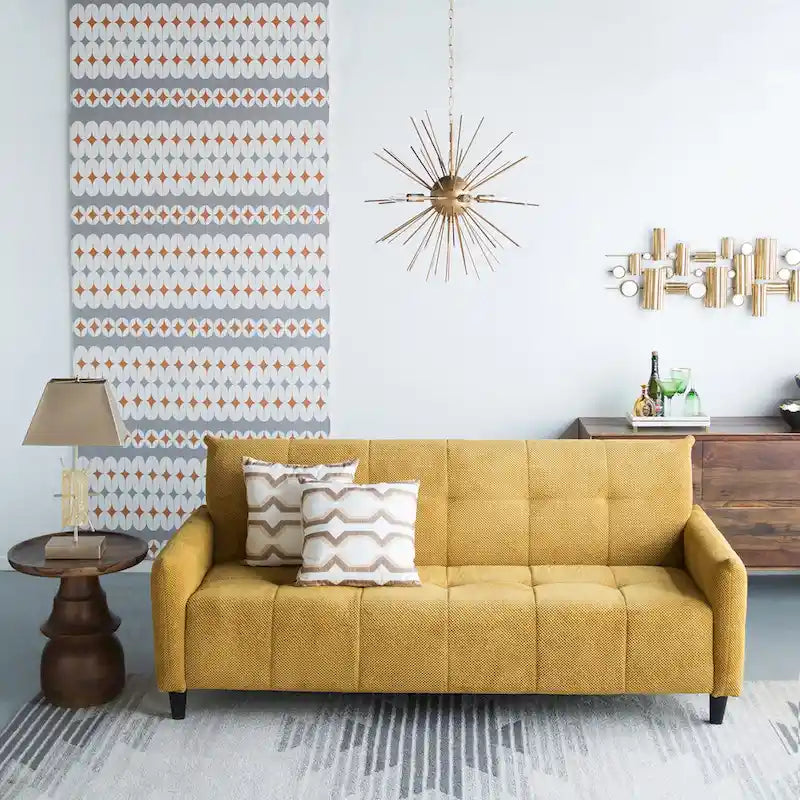 79-Inch Mustard Fabric Sofa Bed with Biscuit Tufting