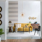79-Inch Mustard Fabric Sofa Bed with Biscuit Tufting