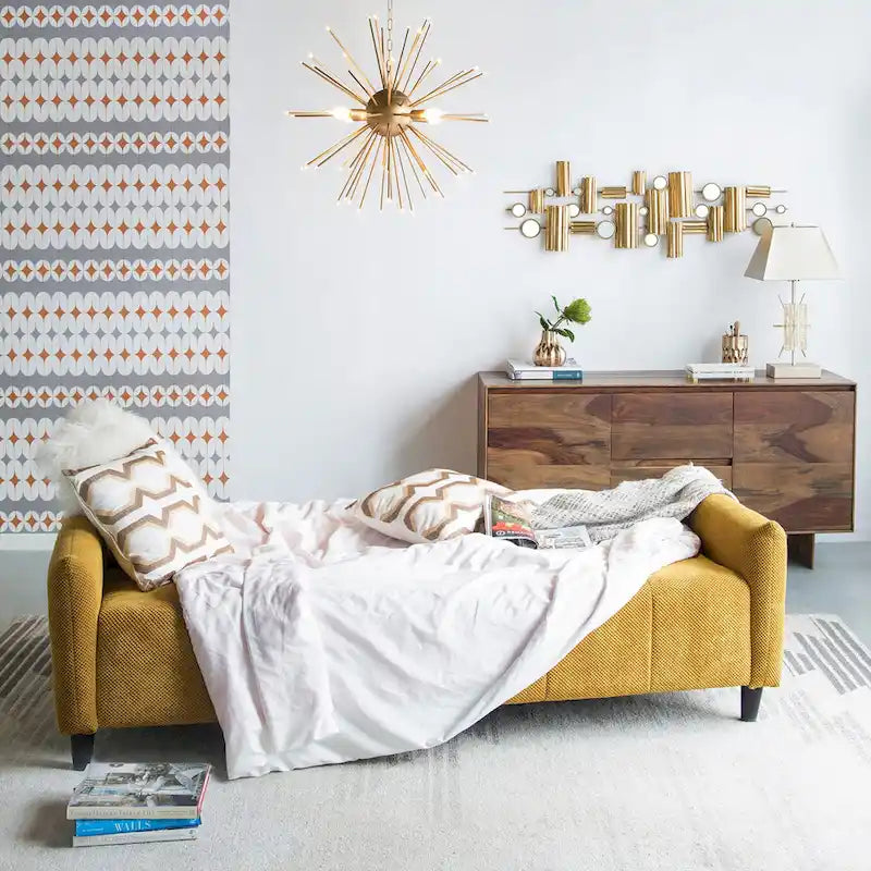 79-Inch Mustard Fabric Sofa Bed with Biscuit Tufting