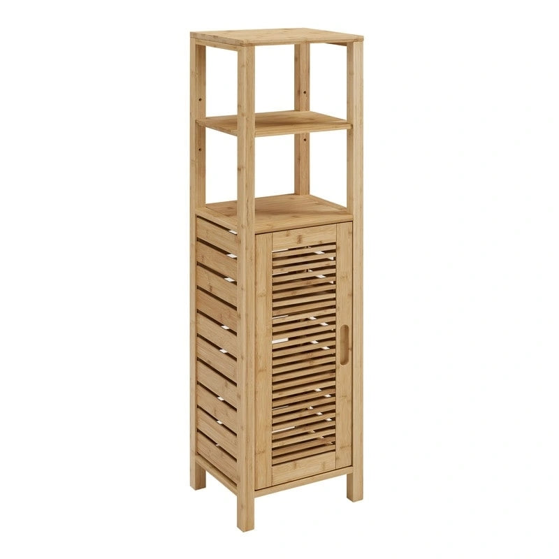 Bamboo Bathroom Storage Cabinet with Open and Closed Shelves