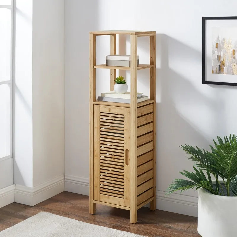 Bamboo Bathroom Storage Cabinet with Open and Closed Shelves