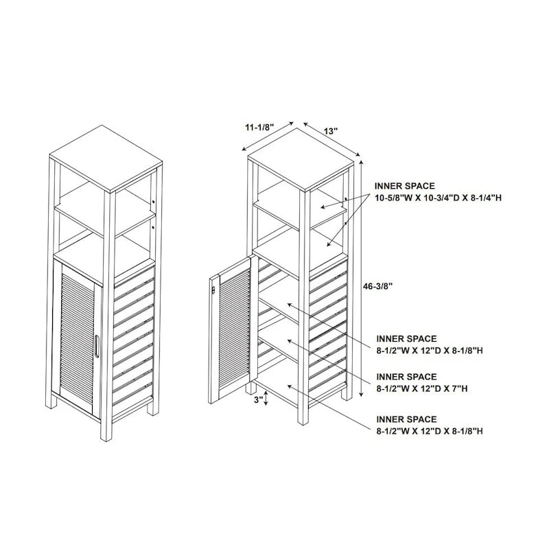 Bamboo Bathroom Storage Cabinet with Open and Closed Shelves