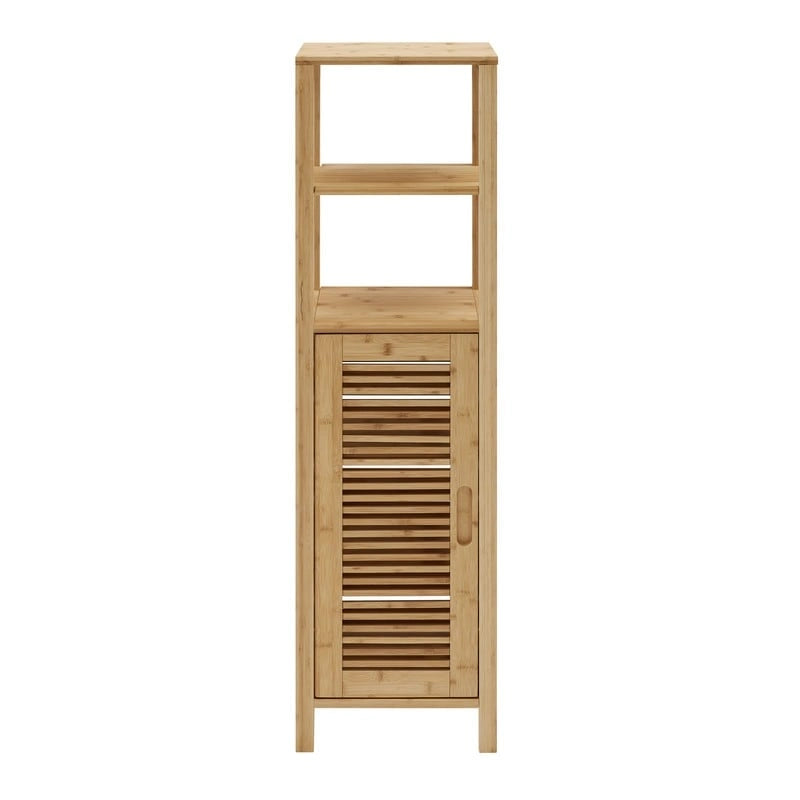Bamboo Bathroom Storage Cabinet with Open and Closed Shelves