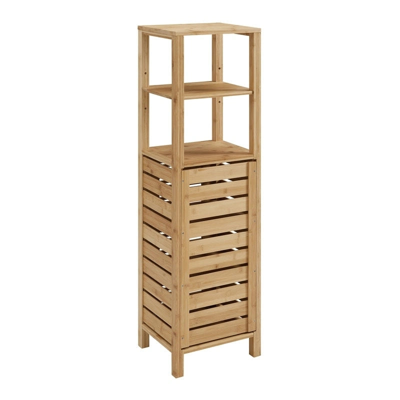 Bamboo Bathroom Storage Cabinet with Open and Closed Shelves