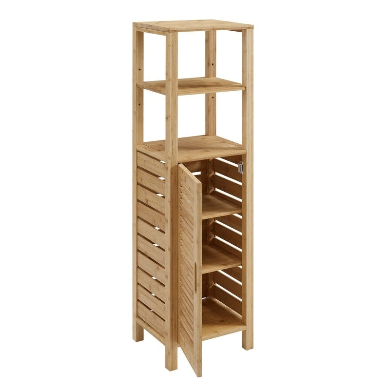 Bamboo Bathroom Storage Cabinet with Open and Closed Shelves