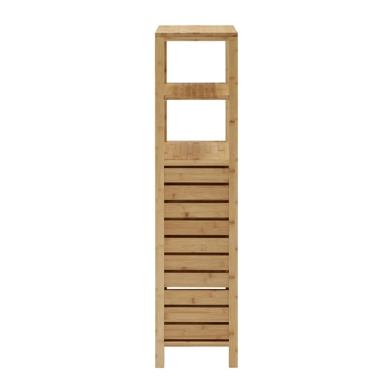 Bamboo Bathroom Storage Cabinet with Open and Closed Shelves