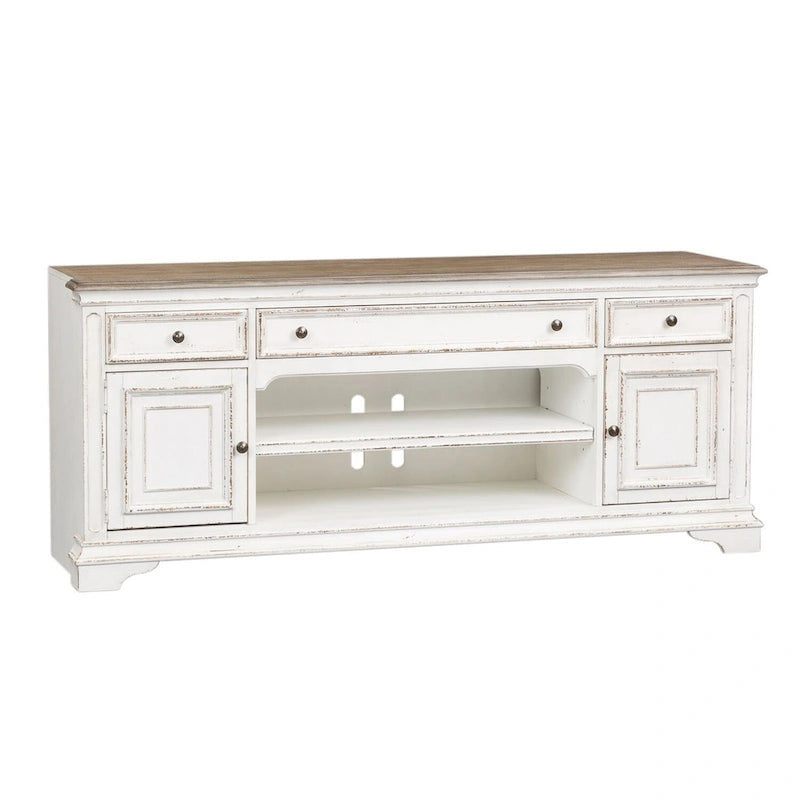 Antique White Entertainment TV Stand - 73 Wide