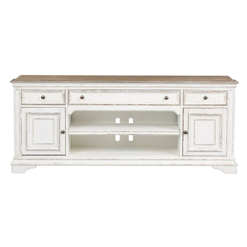 Antique White Entertainment TV Stand - 73 Wide