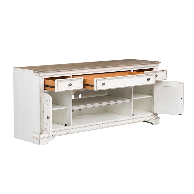 Antique White Entertainment TV Stand - 73 Wide