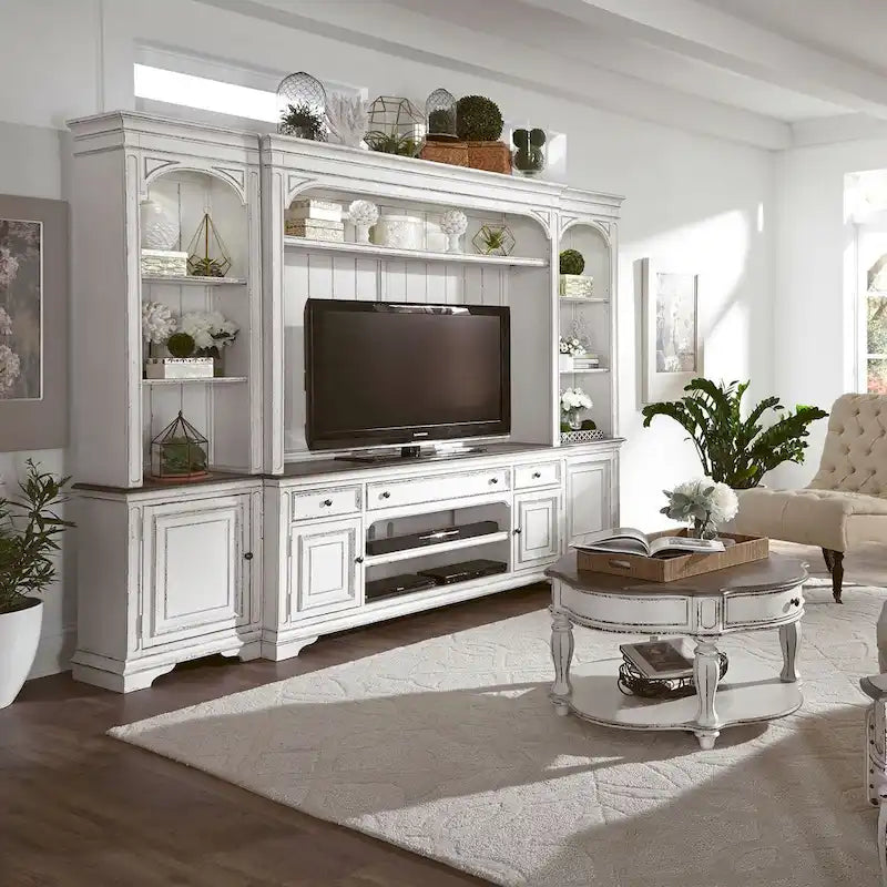 Antique White Entertainment TV Stand - 73 Wide