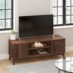 Mid-Century Modern TV Stand with Storage Cabinets and Adjustable Shelf
