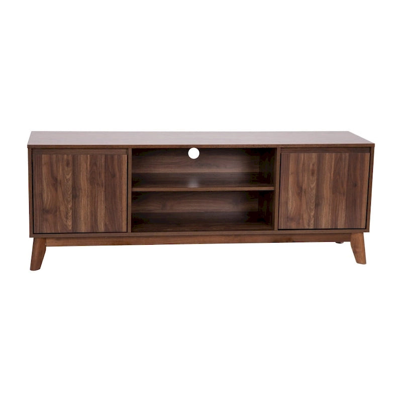Mid-Century Modern TV Stand with Storage Cabinets and Adjustable Shelf