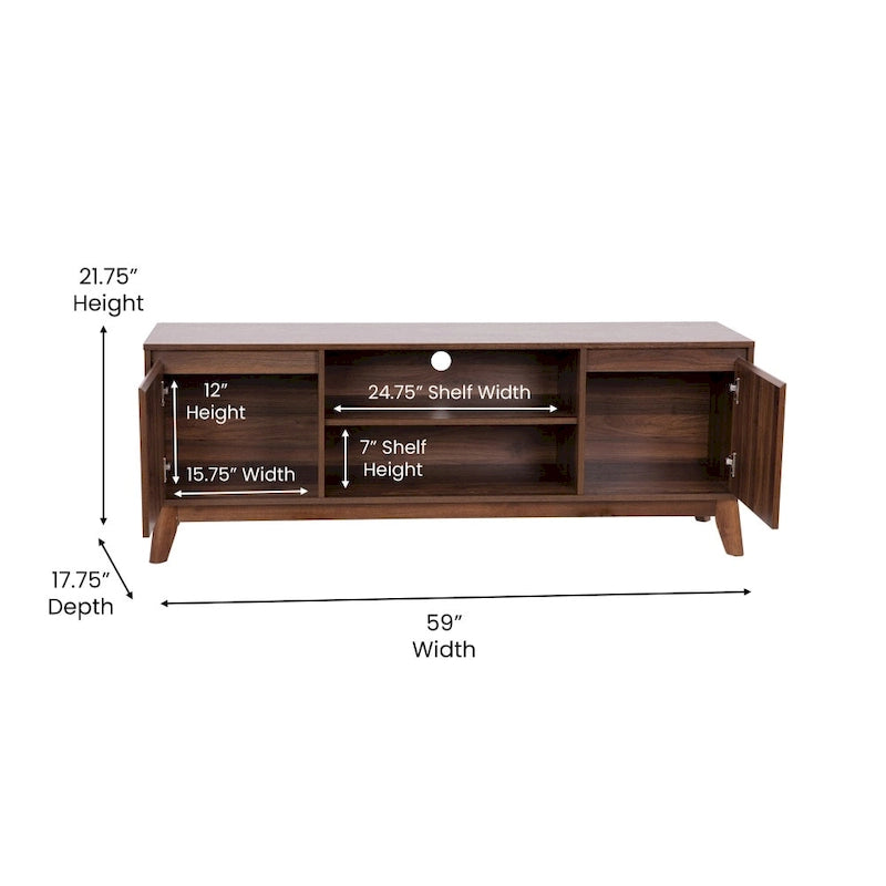 Mid-Century Modern TV Stand with Storage Cabinets and Adjustable Shelf