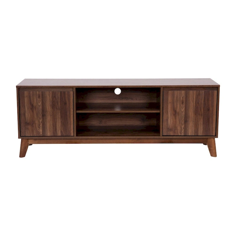 Mid-Century Modern TV Stand with Storage Cabinets and Adjustable Shelf