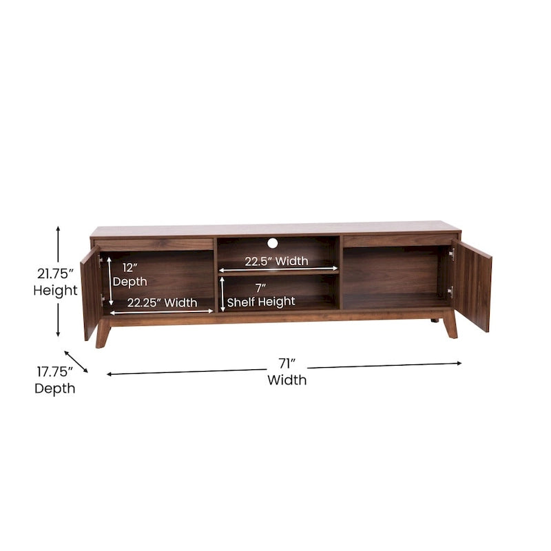 Mid-Century Modern TV Stand with Storage Cabinets and Adjustable Shelf