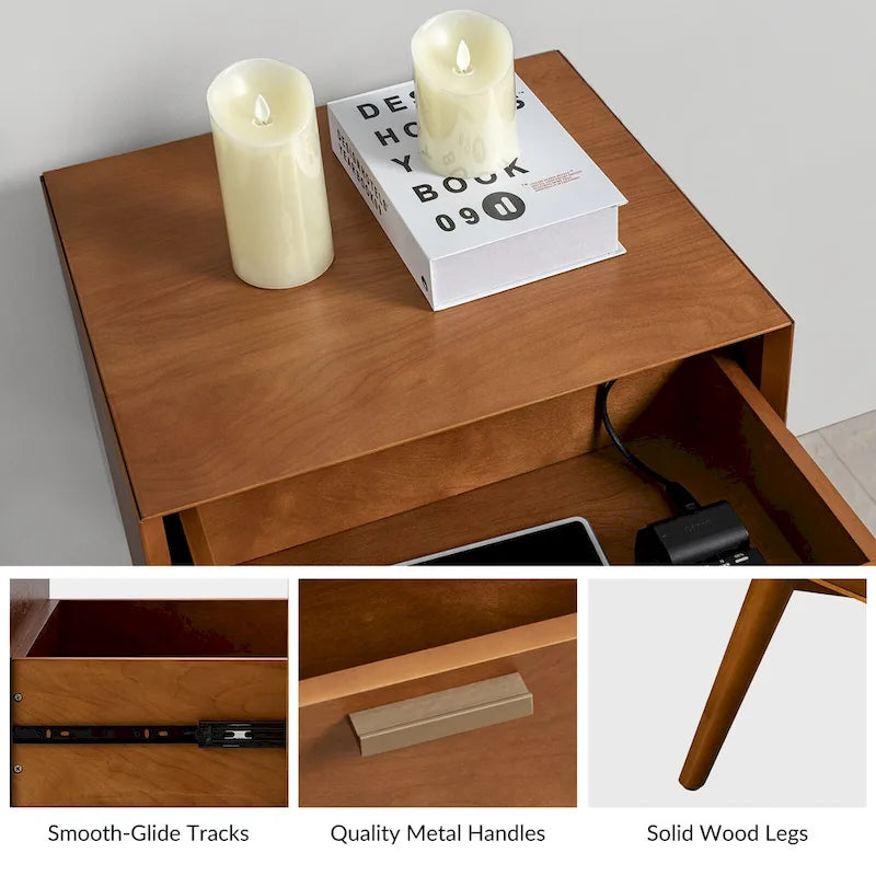 2-Drawer Nightstand with Charging Station