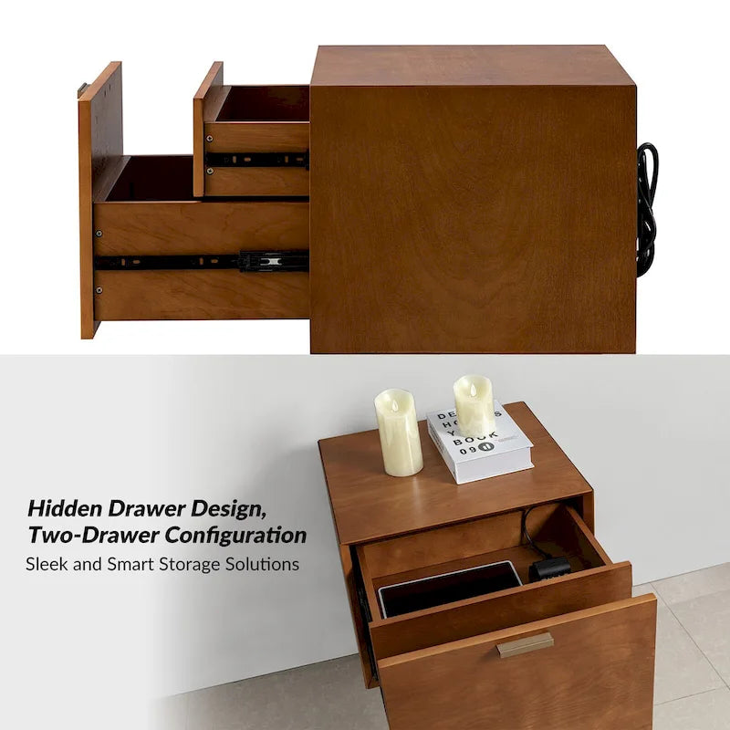 2-Drawer Nightstand with Charging Station
