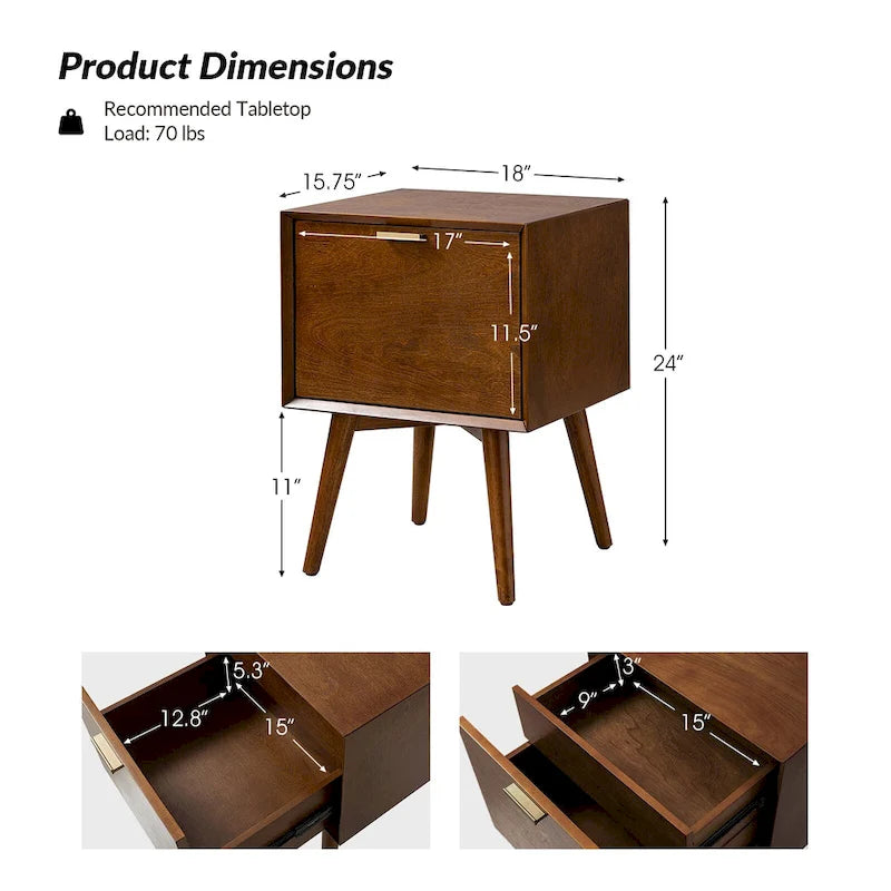 2-Drawer Nightstand with Charging Station