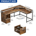 L-Shaped Desk with Monitor Stand, Charging Station and LED Light Strip