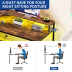 L-Shaped Desk with Monitor Stand, Charging Station and LED Light Strip