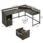 L-Shaped Desk with Monitor Stand, Charging Station and LED Light Strip