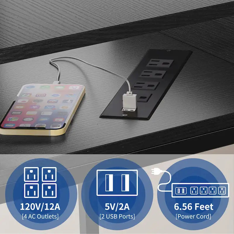 L-Shaped Desk with Monitor Stand, Charging Station and LED Light Strip