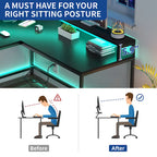 L-Shaped Desk with Monitor Stand, Charging Station and LED Light Strip
