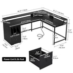 L-Shaped Desk with Monitor Stand, Charging Station and LED Light Strip