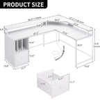 L-Shaped Desk with Monitor Stand, Charging Station and LED Light Strip