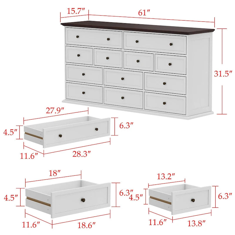 12-Drawer Dresser, 61 Inches Wide