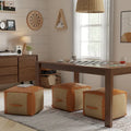 Boho Round Leather and Jute Pouf in Tan