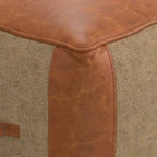 Boho Round Leather and Jute Pouf in Tan