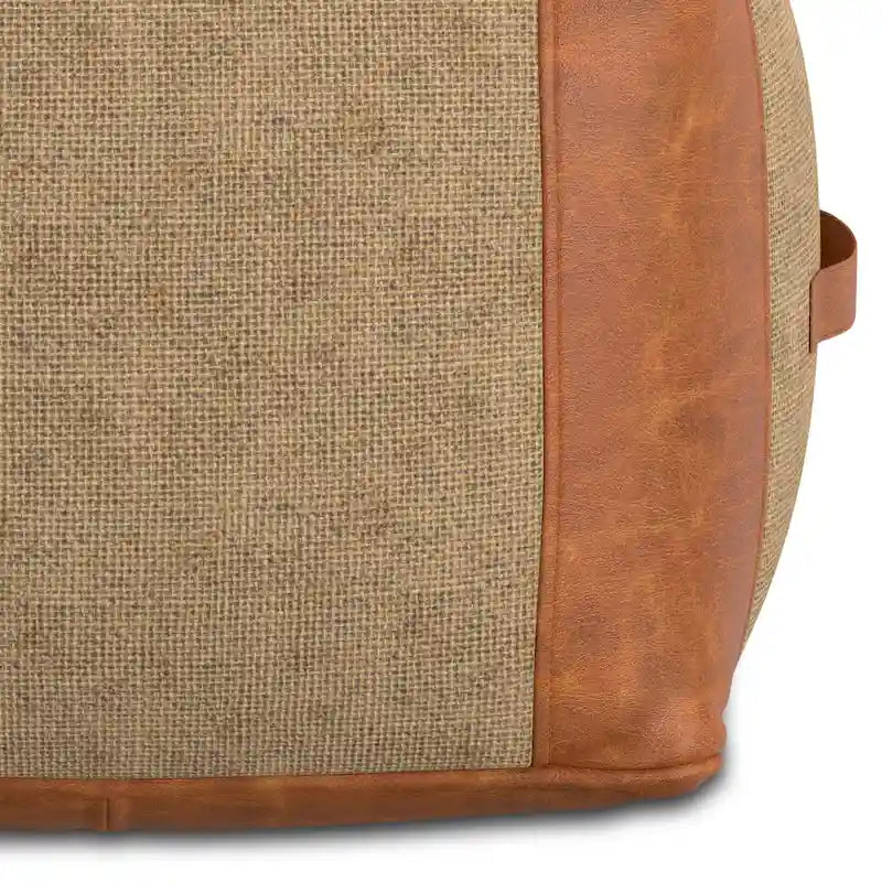 Boho Round Leather and Jute Pouf in Tan