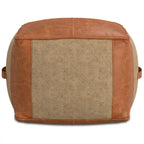 Boho Round Leather and Jute Pouf in Tan
