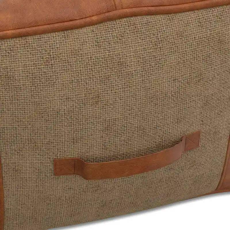 Boho Round Leather and Jute Pouf in Tan
