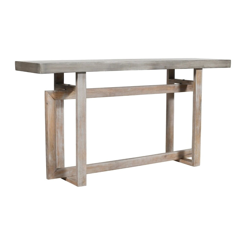 59 Inch Farmhouse Console Table with Geometric Base, Brown