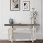 59 Inch Farmhouse Console Table with Geometric Base, Brown