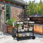 3-Tier Foldable Outdoor Cart with Wheels and Phone Holder, 42 x 20.5 x 33 in