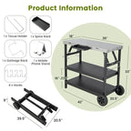 3-Tier Foldable Outdoor Cart with Wheels and Phone Holder, 42 x 20.5 x 33 in