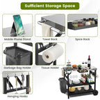 3-Tier Foldable Outdoor Cart with Wheels and Phone Holder, 42 x 20.5 x 33 in