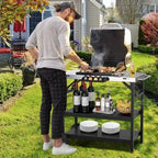 3-Tier Foldable Outdoor Cart with Wheels and Phone Holder, 42 x 20.5 x 33 in
