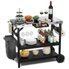 3-Tier Foldable Outdoor Cart with Wheels and Phone Holder, 42 x 20.5 x 33 in