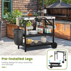 3-Tier Foldable Outdoor Cart with Wheels and Phone Holder, 42 x 20.5 x 33 in