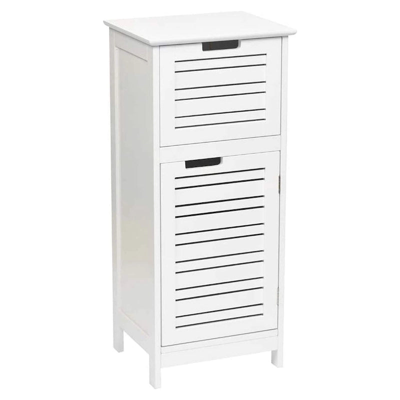 Miami White Bathroom Linen Storage Cabinet Vented Door and Drawer - 14.7L x 11.13W x 32.12H