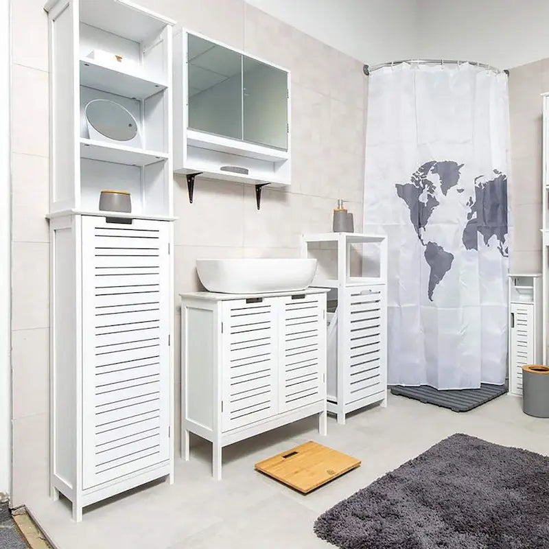 Miami White Bathroom Linen Storage Cabinet Vented Door and Drawer - 14.7L x 11.13W x 32.12H